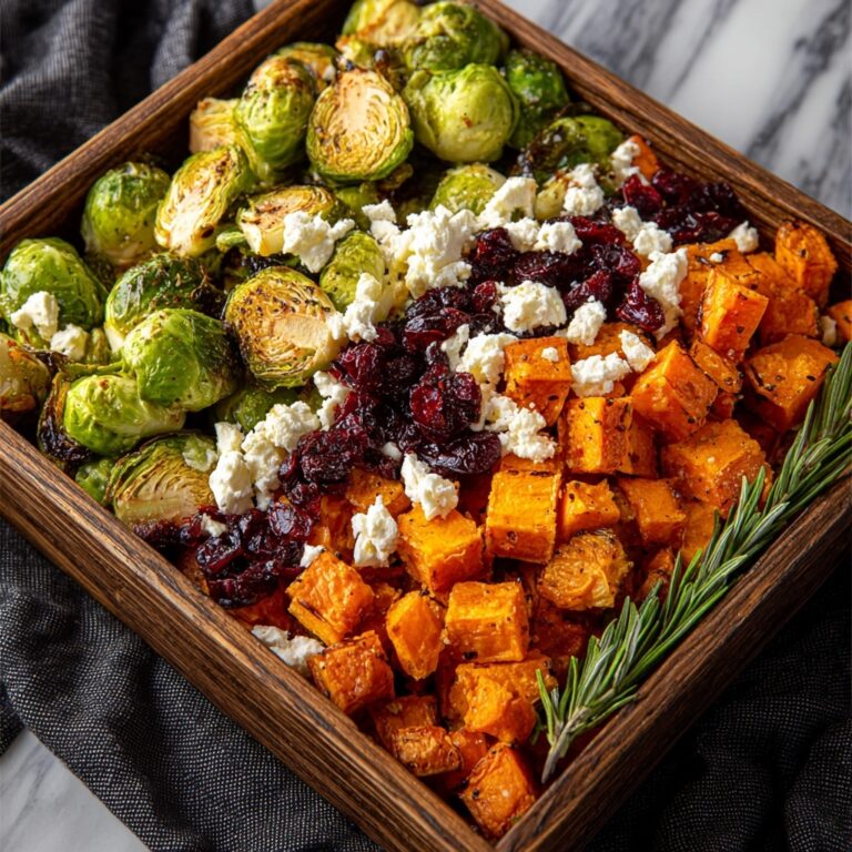 Cranberry-Glazed Roasted Butternut Squash, Brussels Sprouts, and Sweet Potato Salad with Goat Cheese Recipe