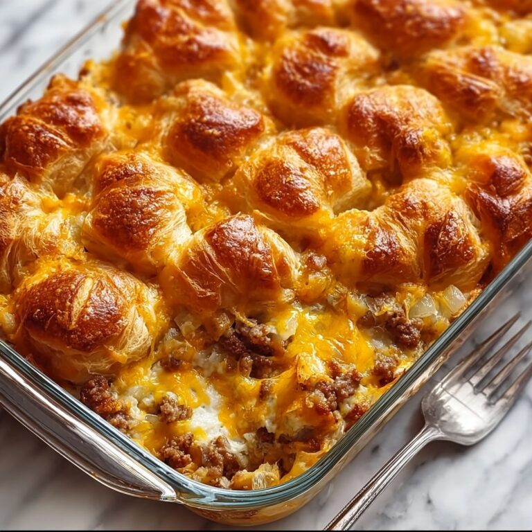 Overnight Croissant Breakfast Casserole with Sausage and Cheddar Recipe