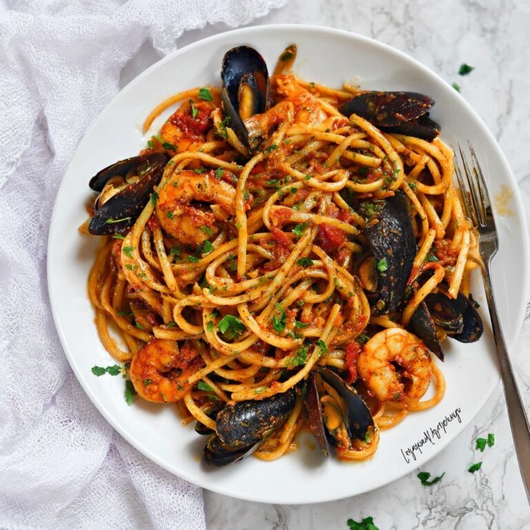 Simple Mixed Seafood Tomato Marinara Pasta Recipe