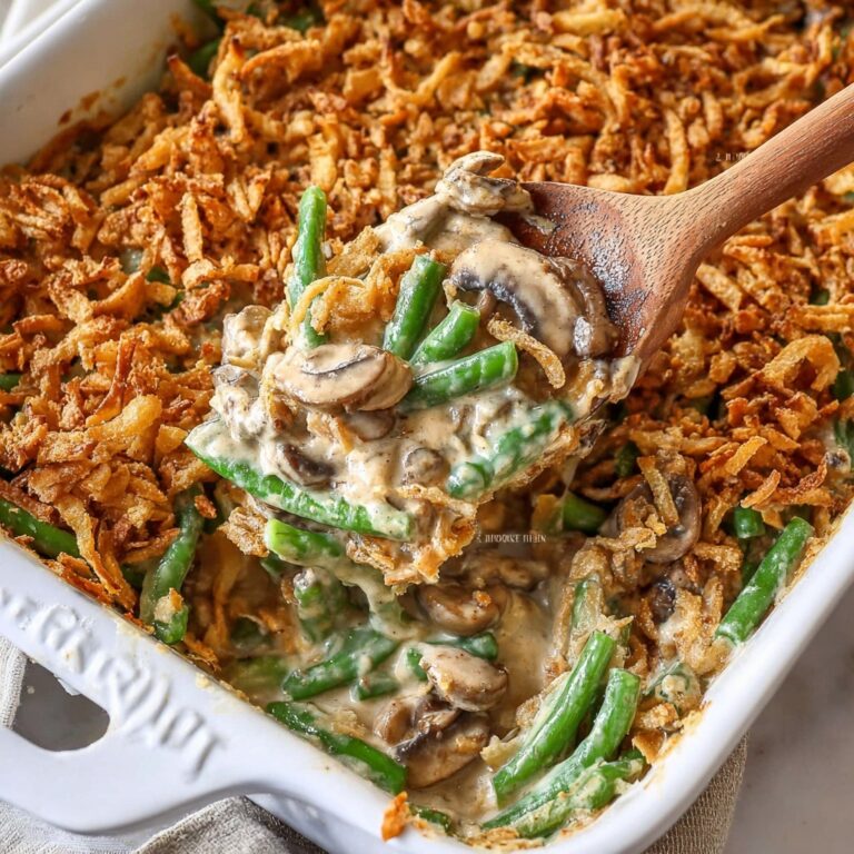 Creamy Mushroom Green Bean Casserole with Crispy Fried Onions Recipe