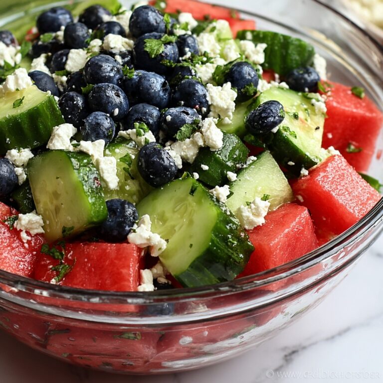 Watermelon Feta Salad with Cucumber and Blueberries Recipe